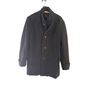 Marc New York Andrew Marc Mens Black Wool Blend Car Coat with Knit Bib Size M